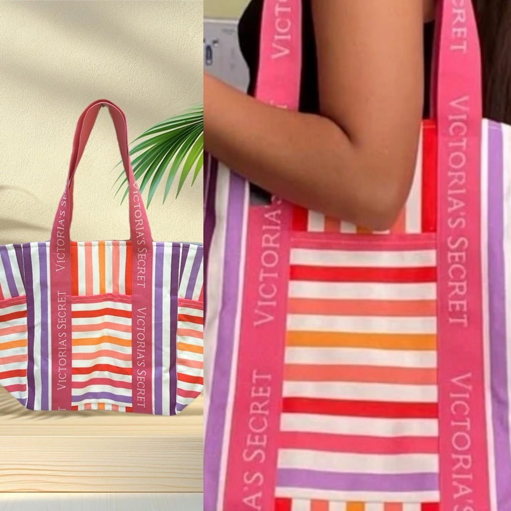 Victoria's Secret Striped Tote Bag - Pink, Orange, Purple